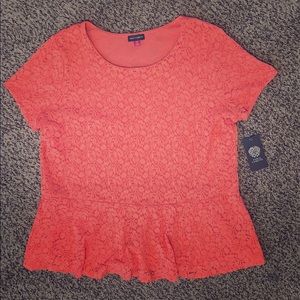 Vince Camuto papaya colored lace top